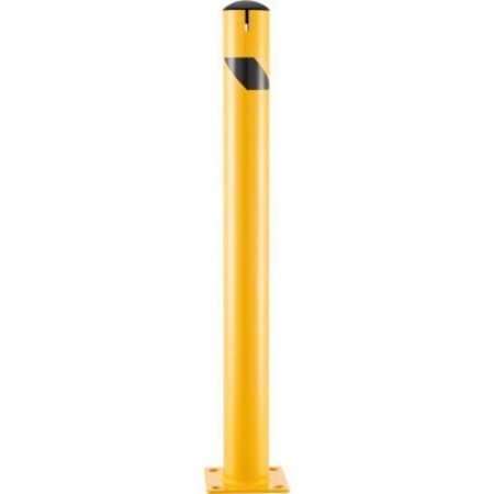 GEC Global Industrial Steel Bollard w/Chain Slots & Removable Cap, 4-1/2inDia. x 48inH, Yellow 670586